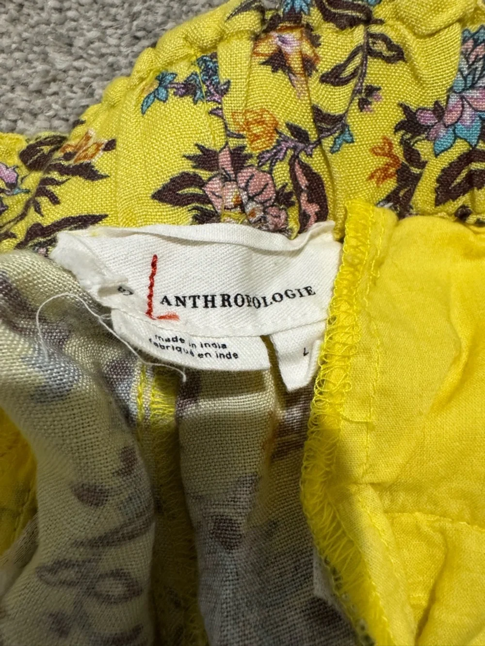 Anthropologie Yellow Floral Boho Pull On Waist Tie Summer Cute Shorts | L - Picture 4 of 6